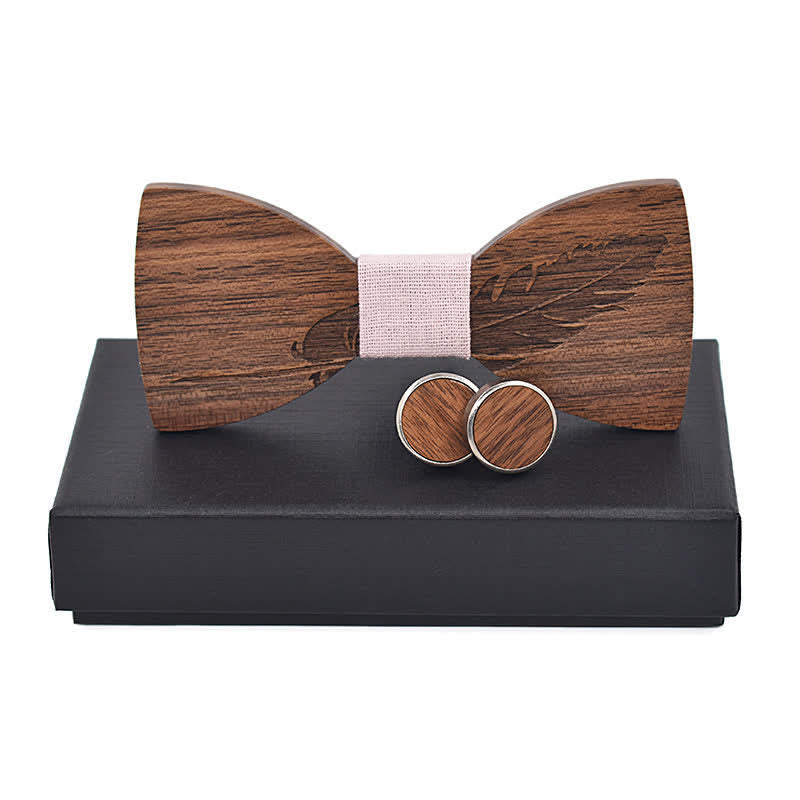 2 Stk. Herren Federgravur Holzkrawatten Set