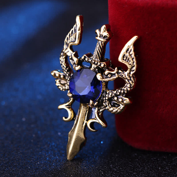 Retro-Gem-Drachen-Schwert-Brosche für Männer