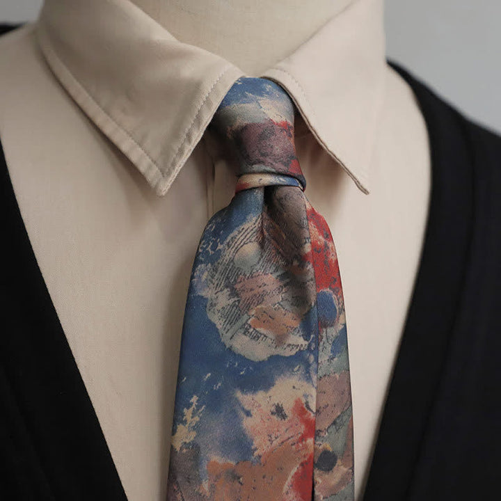 Vintage künstlerisch bemalte Krawatte für Herren in Blau &amp; Pink