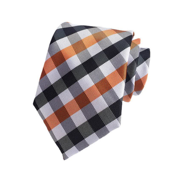 Mehrfarbig karierte formelle Krawatte für Herren - Orange & Schwarz - image 9