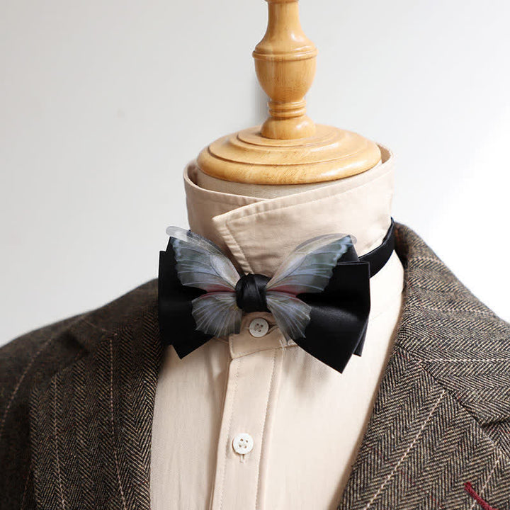 Herren-Set aus Vintage-Organza mit Schmetterlings-Fliege und Einstecktuch