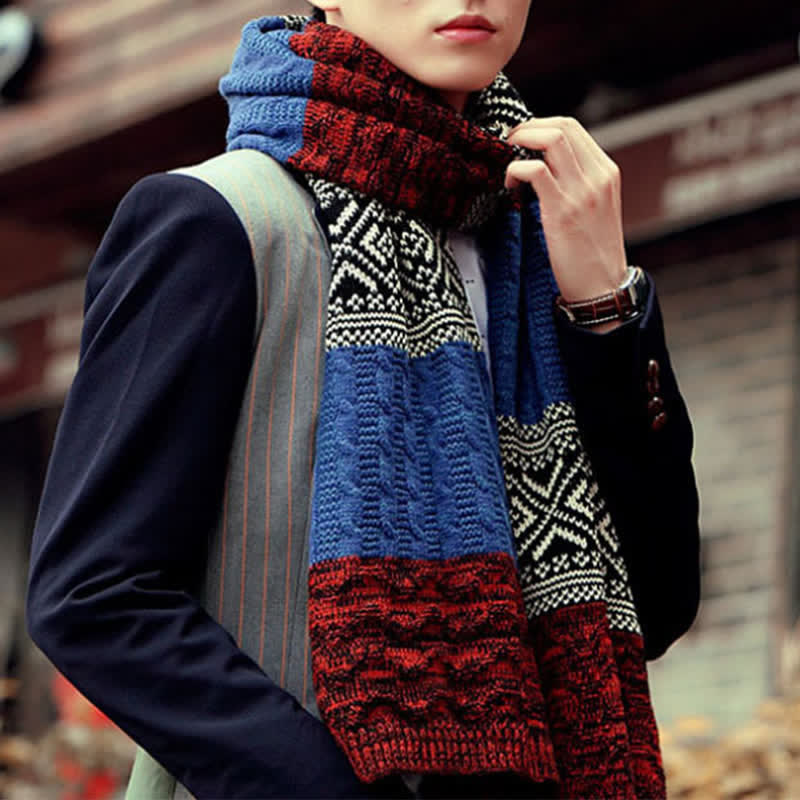 Herren Argyle Gestrickter Color Block Schal