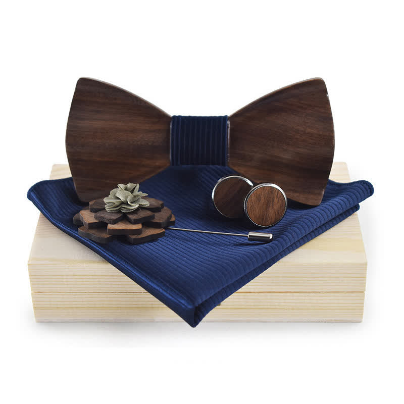 4Stk. Herren Vintage Schwarzes Holz Fliege Set