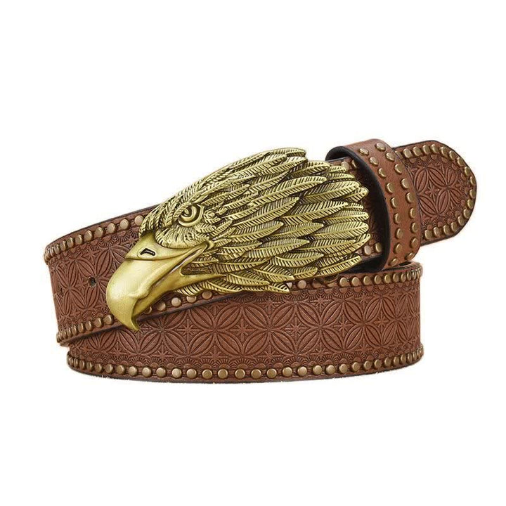 Herrengürtel aus Leder mit Adler-Geierkopf und Nieten