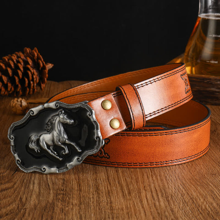 Schwarzer Leder-Gürtel für Herren mit silbernem Pferdemotiv - Stil #7 - 42 - image 13