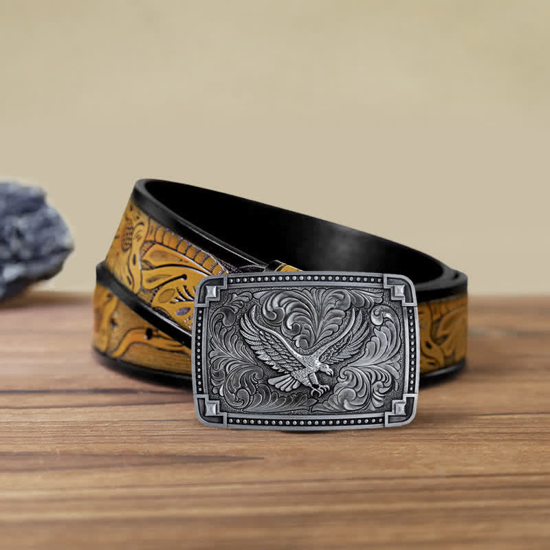 Herren DIY Soaring Eagle In Dreamy Sky Schnallen-Ledergürtel