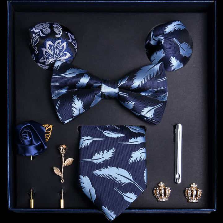 8er Pack Marineblau Blätter Blumen Vogue Krawatten Fliegen Geschenkbox - Marineblau - image 0