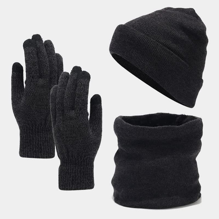 3-teiliges Unisex-Set mit warmer Beanie-Mütze, Schal und Handschuhen