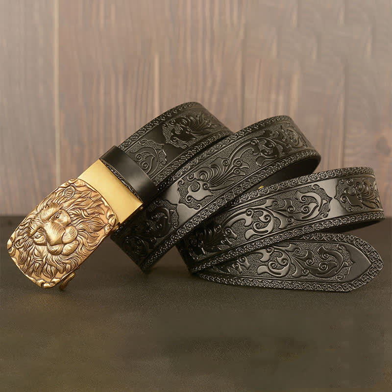 Men's Honor Male Lion Head Leder-Gürtel mit Löwenkopf