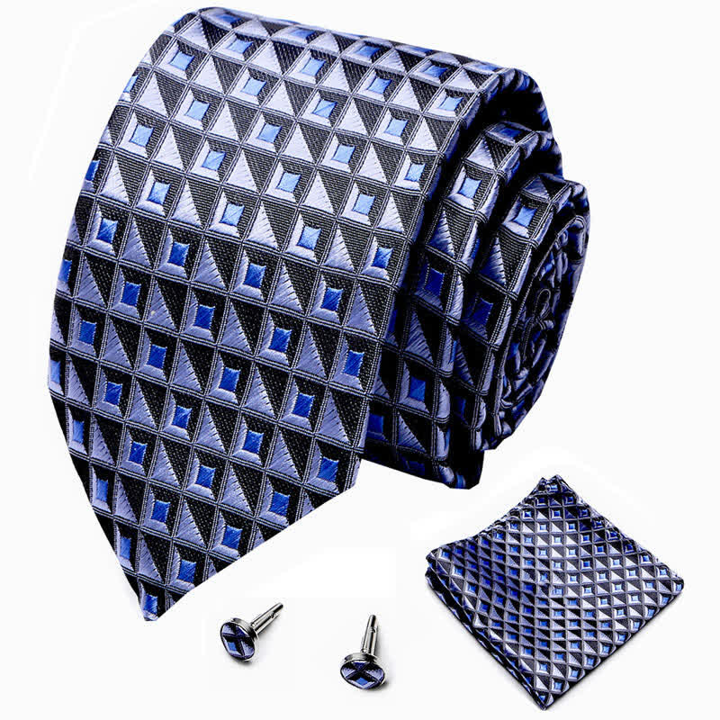 3er-Set Fantasy Blau &amp; Schwarz Diamant Krawattenset für Herren 
