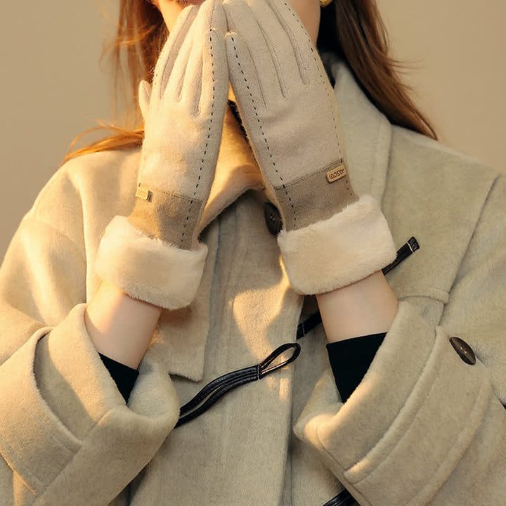 Damen weiche Plüsch gemütliche Herz-Touchscreen-Handschuhe