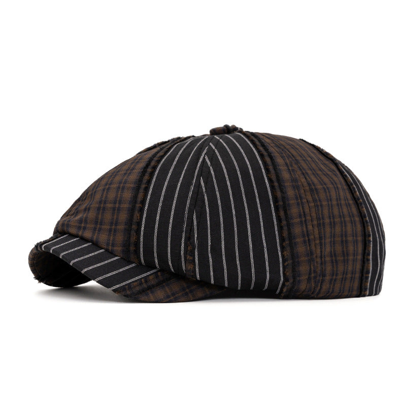 Baskenmütze im Retro-Stil mit Farbblockierung, geeignet für Frühling und Sommer - Schwarz - Einstellbar (22 1/2"-24") - image 9