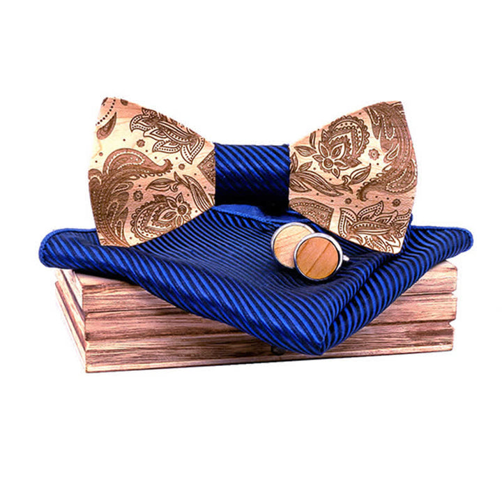 3Stk. Herren Schnitzen Paisley Holzfliege Set