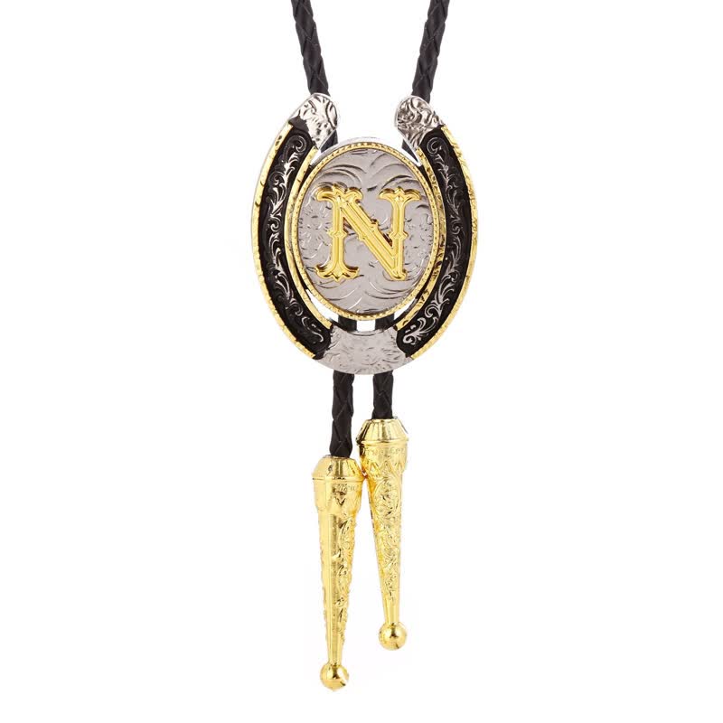Moderne Western-Hufeisen Anfänglicher Buchstabe A bis Z Bolo Tie - Gold - N - image 17