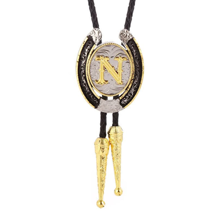 Moderne Western-Hufeisen Anfänglicher Buchstabe A bis Z Bolo Tie - Gold - N - image 17
