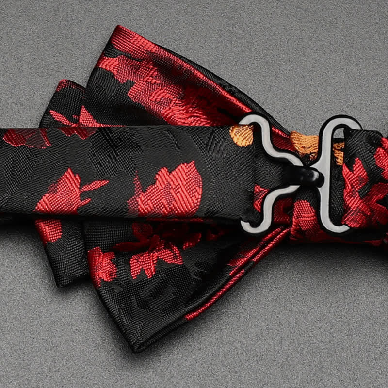 Herrenschleife Schwarz & Rot mit fallendem Blumenmuster