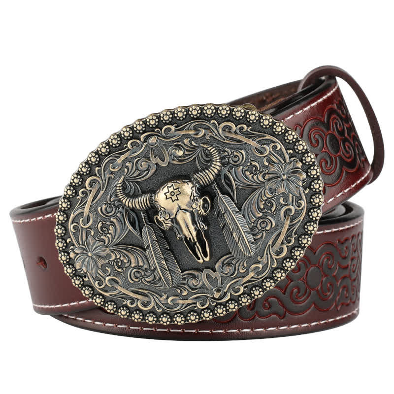 Herren-Jeans-Ledergürtel mit graviertem Feather Bull