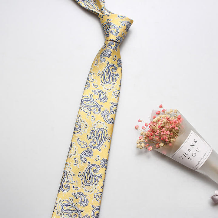 Luxuriöse Herren-Casual-Krawatte mit Paisleymuster - Blau & Gelb - image 5