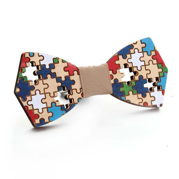 Holzfliege mit Puzzle-Muster für Herren
