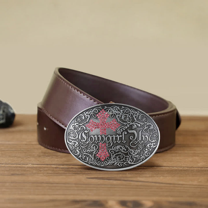 Damen DIY Cowgirl Rankennietenkreuzschnalle Ledergürtel