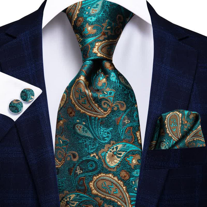 Seeblau 3 Stück Paisley Krawattenset für Herren