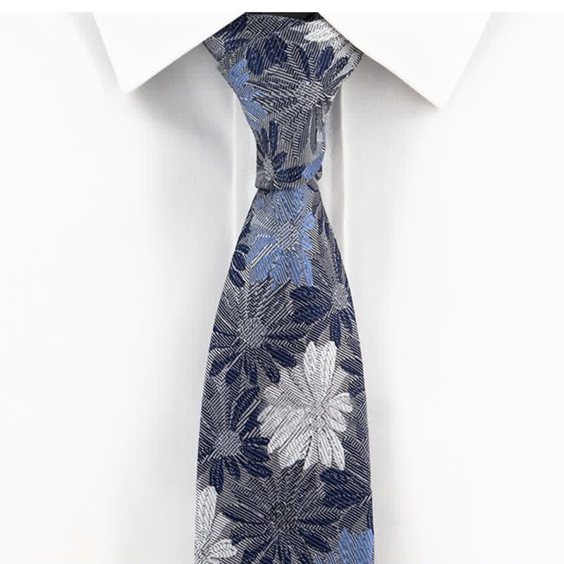 Herren Krawatte in Grau & Blau mit Gänseblümchenmuster