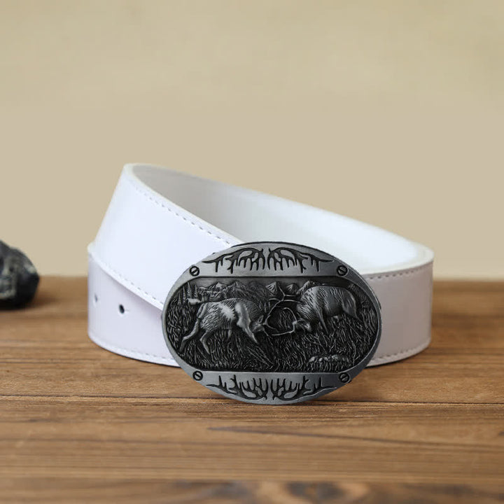 Herren DIY Wild Fighting Deer Schnalle Western Leder Gürtel
