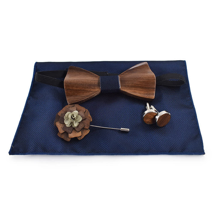 4Stk. Herren Vintage Schwarzes Holz Fliege Set