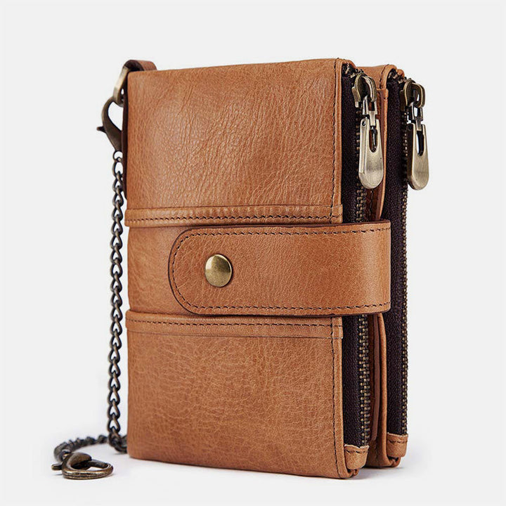 Diebstahlsichere Retro-Geldbörse aus echtem Leder mit Kette