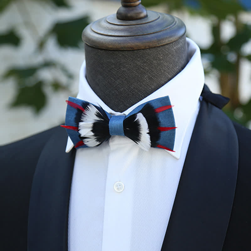 Schwarz &amp; Weiß Deluxe Blauer Flachs Feder Fliege