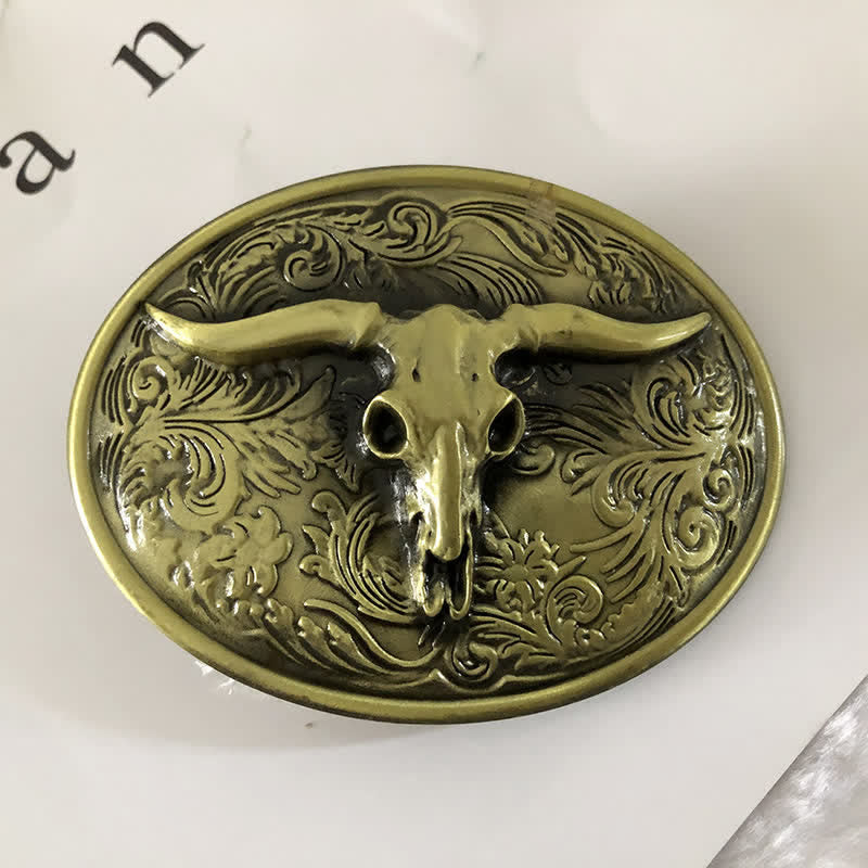 Vintage Herren Gürtel aus Leder mit floraler Longhorn-Stier-Prägung