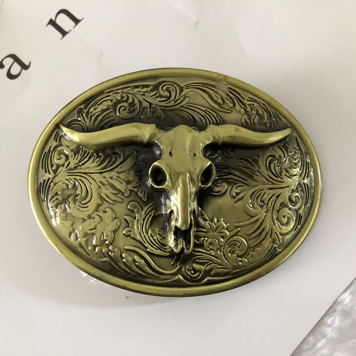 Vintage Herren Gürtel aus Leder mit floraler Longhorn-Stier-Prägung