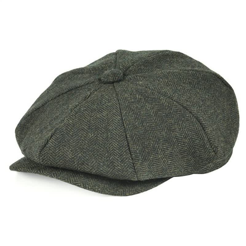 Klassische Fischgrätenmuster Tweed Achteckige Baskenmütze - Armeegrün - M (22"-22 7/8") - image 2