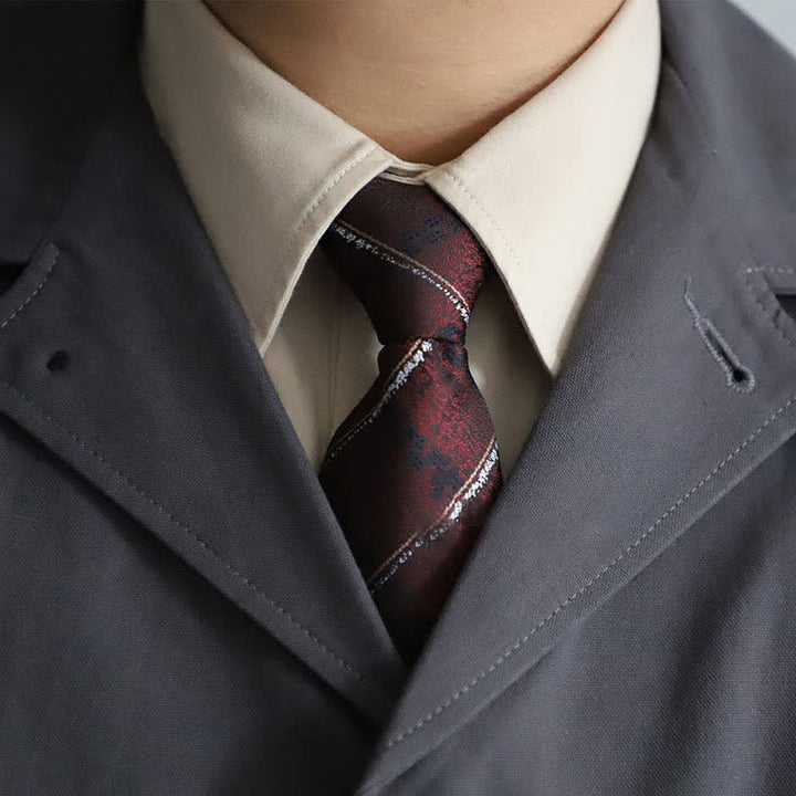 Elegante Herren-Reißverschlusskrawatte mit Paisley- und Streifenmuster - Burgunderrot Gestreift - image 6