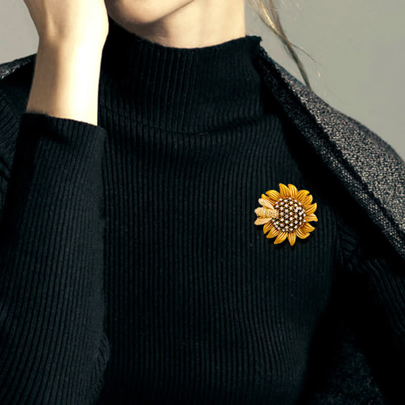 Lebendige Sonnenblume Niedliche Biene Brosche für Frauen