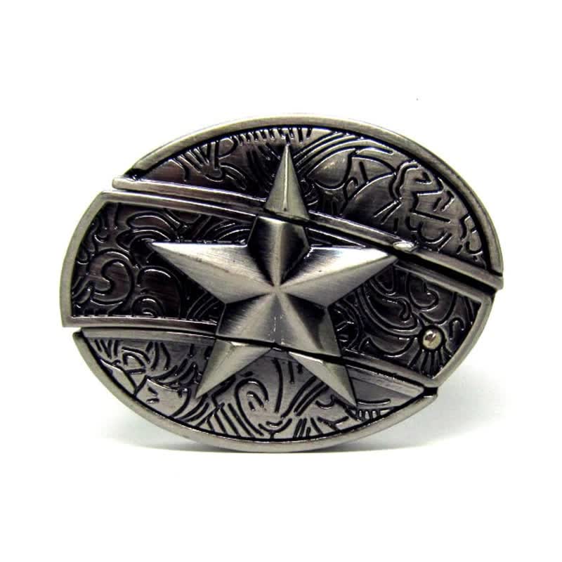 Herren Alone Pentagramm Ledergürtel mit Klappmesser