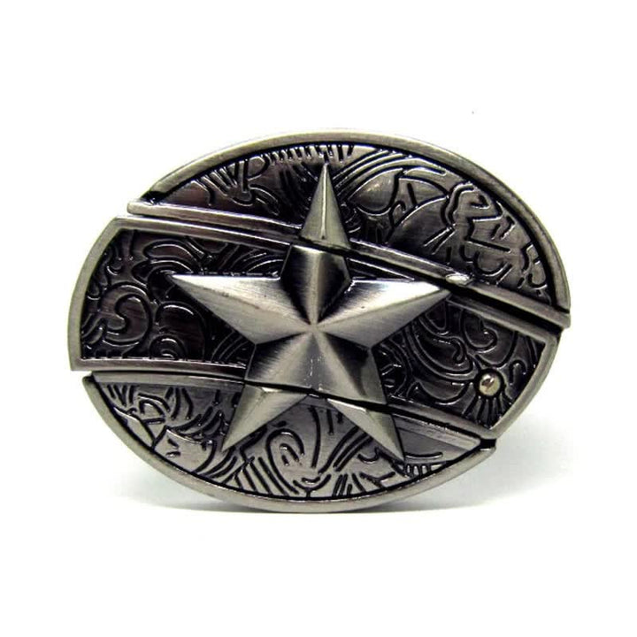 Herren Alone Pentagramm Ledergürtel mit Klappmesser