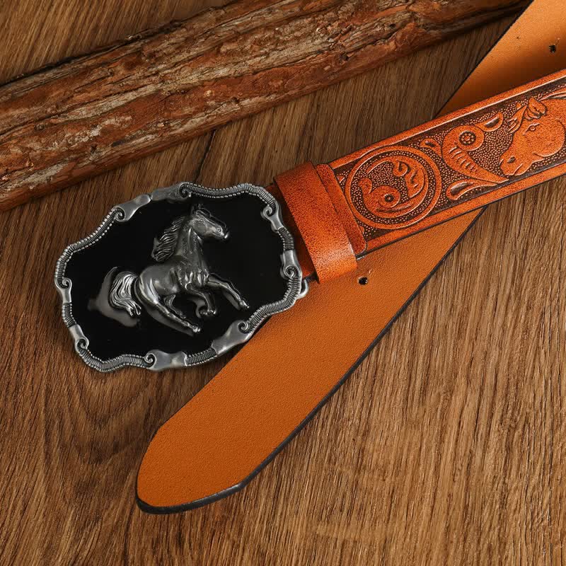 Schwarzer Leder-Gürtel für Herren mit silbernem Pferdemotiv - image 12