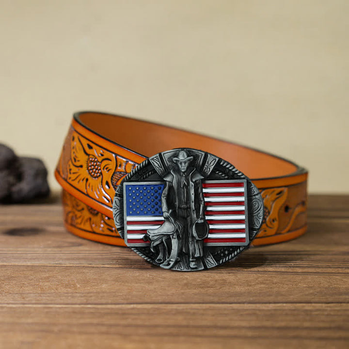 Herren DIY American Flag Cowboy Schnallengürtel aus Leder