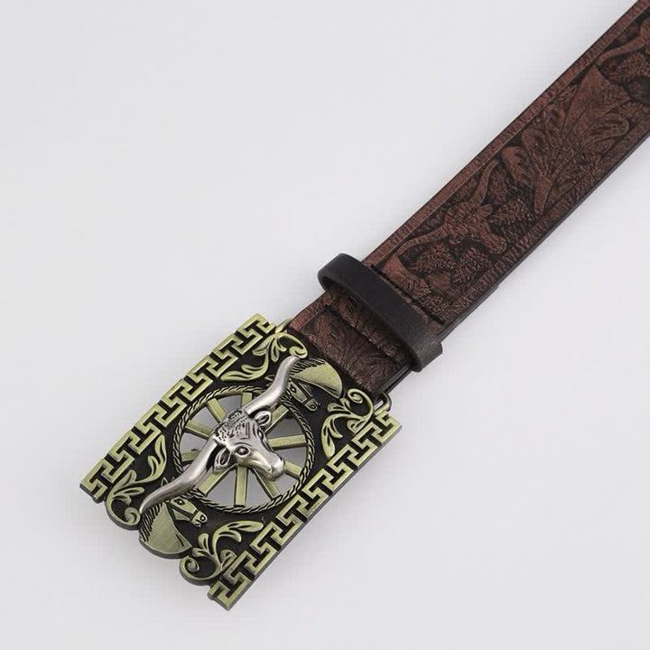 Herren Bronze Hohles Rind Stier Schnalle Ledergürtel