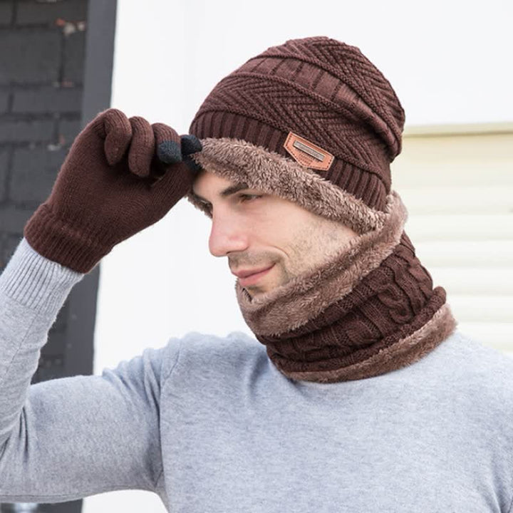 3-teiliges Set Erwachsene-Kinder Beanies gestrickte Mütze Schal Handschuhe