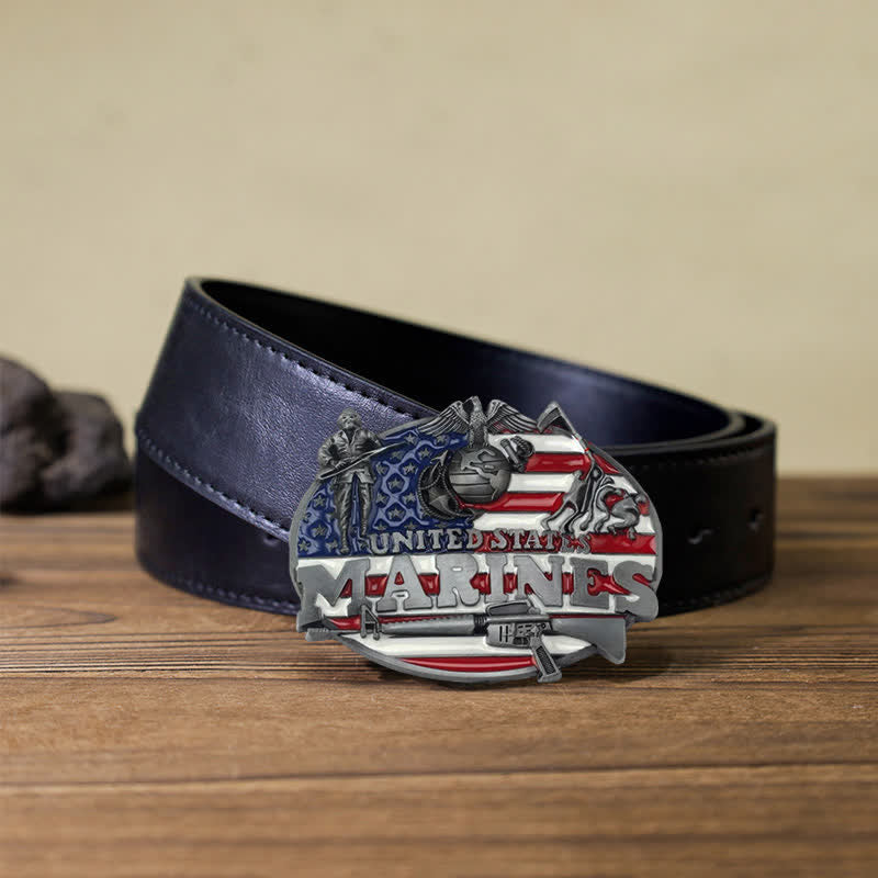 DIY Militär Ledergürtel mit US Marines Schnalle für Herren
