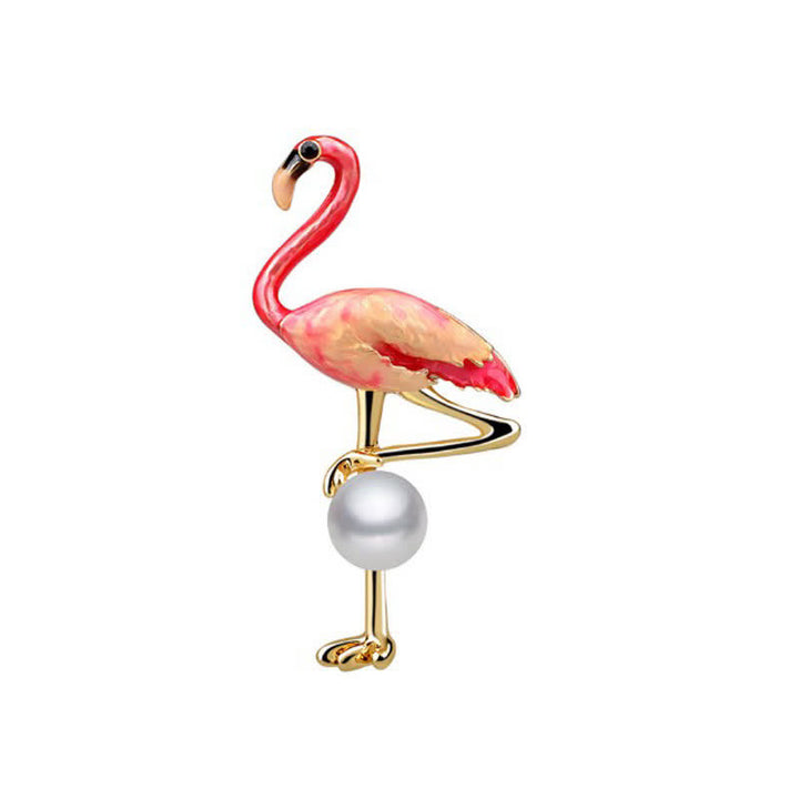Frauen emaillierter Flamingo mit Perlenbrosche