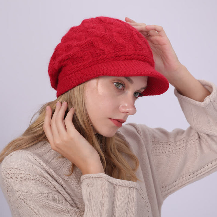 Damen Beanie-Hut mit lockerem flauschigem Futter und Schirm