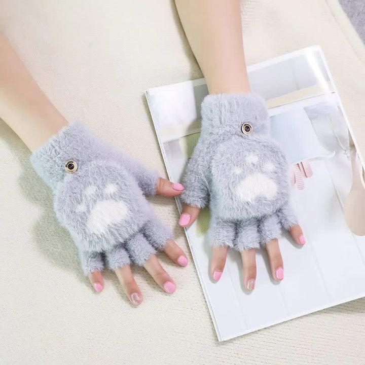 Warme flauschige Fausthandschuhe für Frauen mit Katzenpfotenmuster