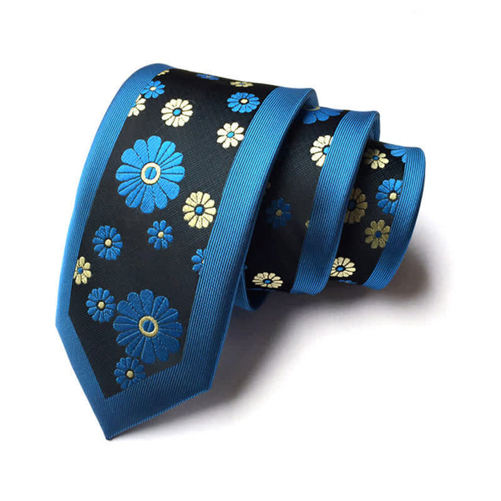 Schlichte schmale Krawatte mit Gänseblümchen-Muster für Herren - Blaugrün & Gelb - image 3