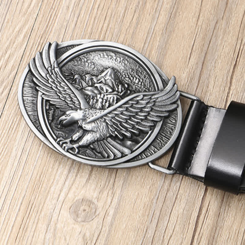 Herren Leder Gürtel mit geschnitztem Muster und fliegender Adler Schnalle
