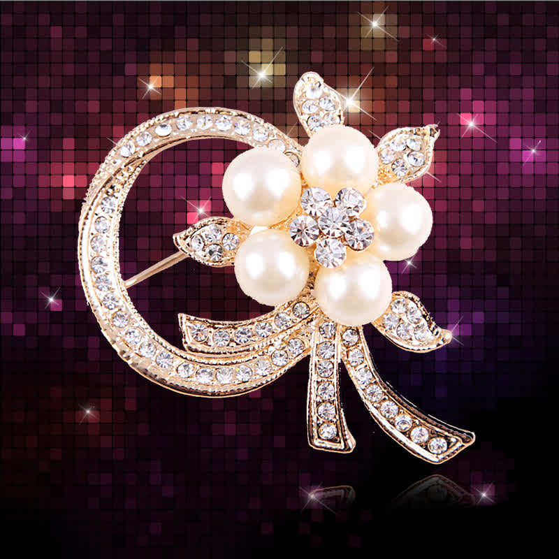 Damen Kranz Perle Strass Brosche