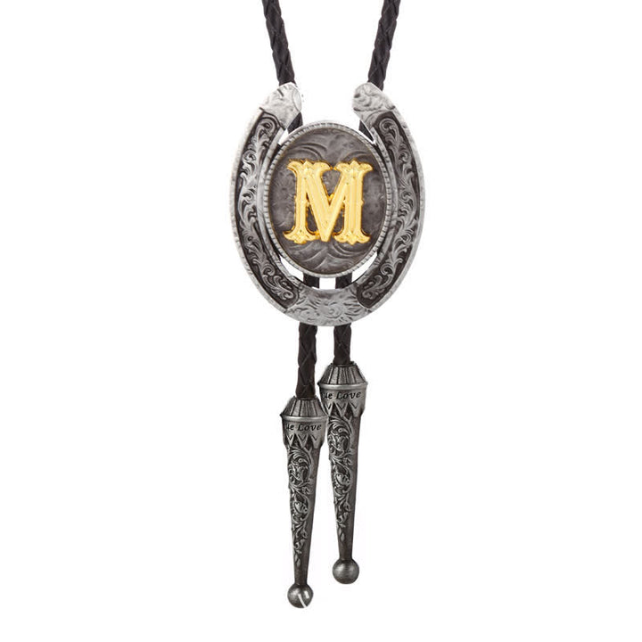 Moderne Western-Hufeisen Anfänglicher Buchstabe A bis Z Bolo Tie - Silber - M - image 42