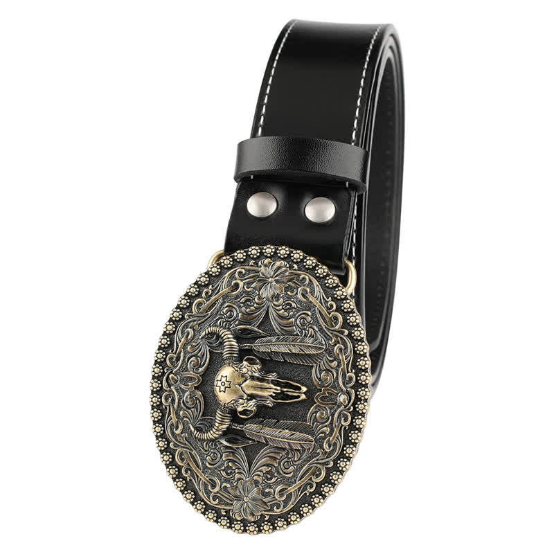 Herren-Jeans-Ledergürtel mit graviertem Feather Bull